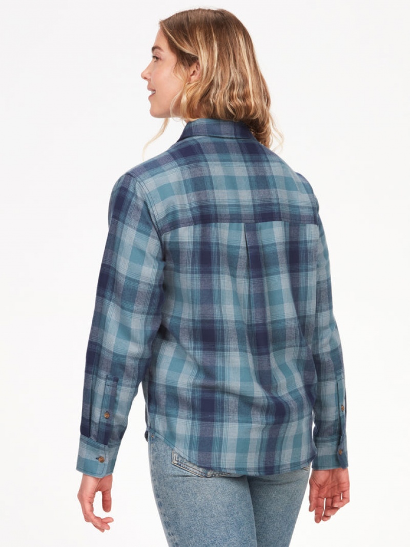 Tops Marmot Fairfax Novelty Ligeros Flannel Mujer Azul Marino | PFQC-39248