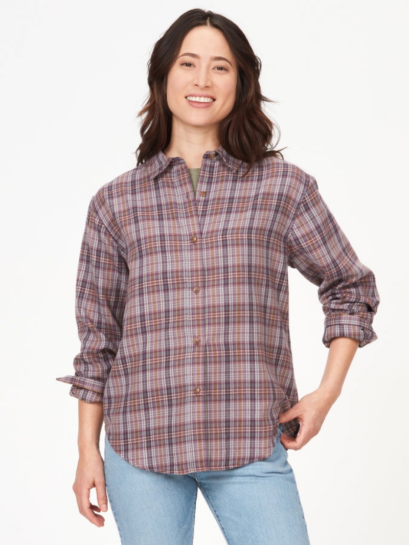 Tops Marmot Fairfax Novelty Ligeros Flannel Mujer Azul Marino | PFQC-39248