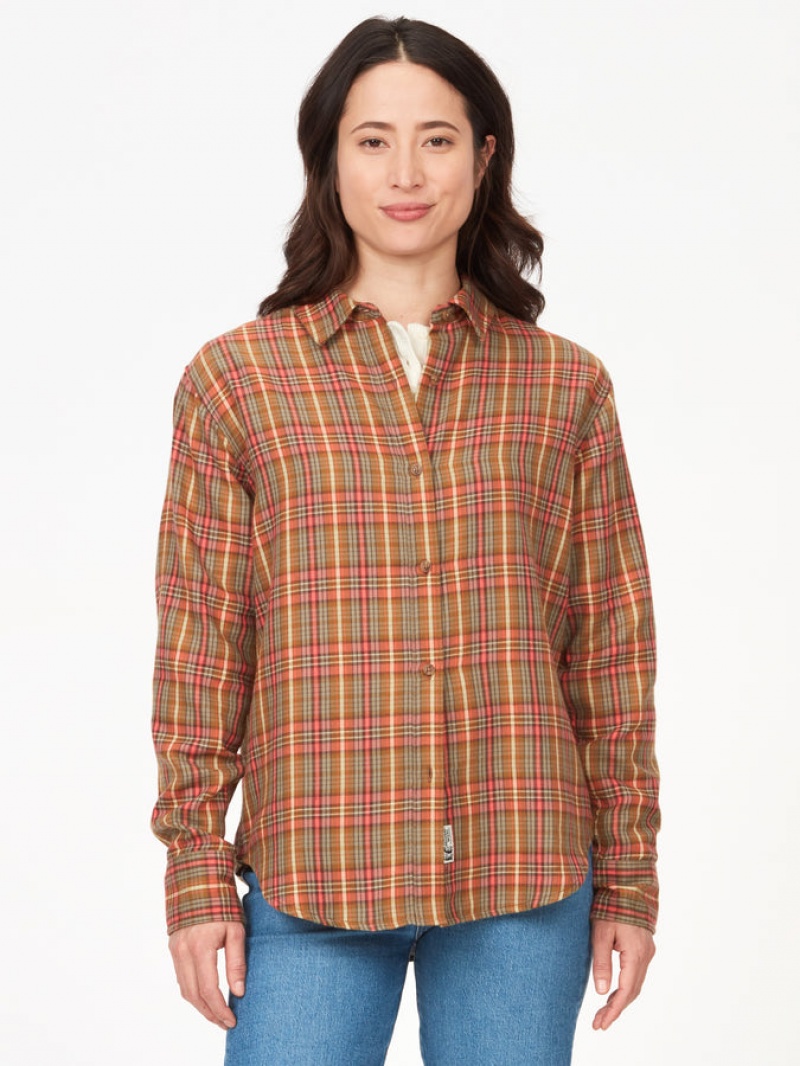 Tops Marmot Fairfax Novelty Ligeros Flannel Mujer Azul Marino | PFQC-39248