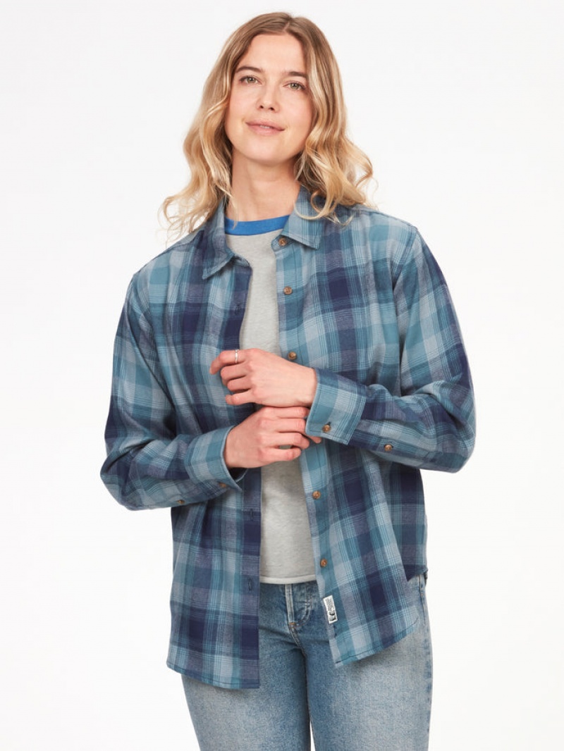 Tops Marmot Fairfax Novelty Ligeros Flannel Mujer Azul Marino | PFQC-39248