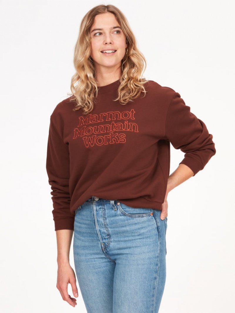 Tops Marmot Mountain Works Boxy Crewneck Mujer Chocolate | SPYI-56847